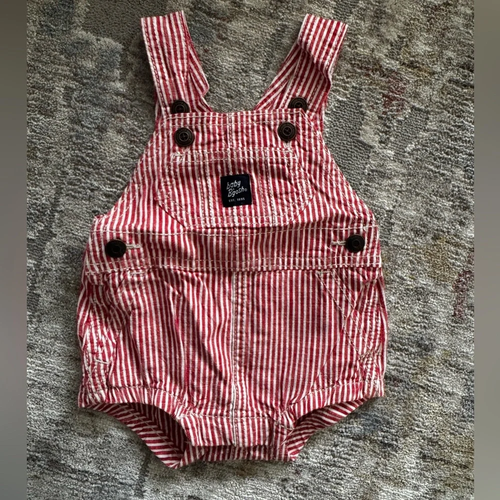 OshKosh B'gosh Red and White Striped Overalls - Picture 1 of 3